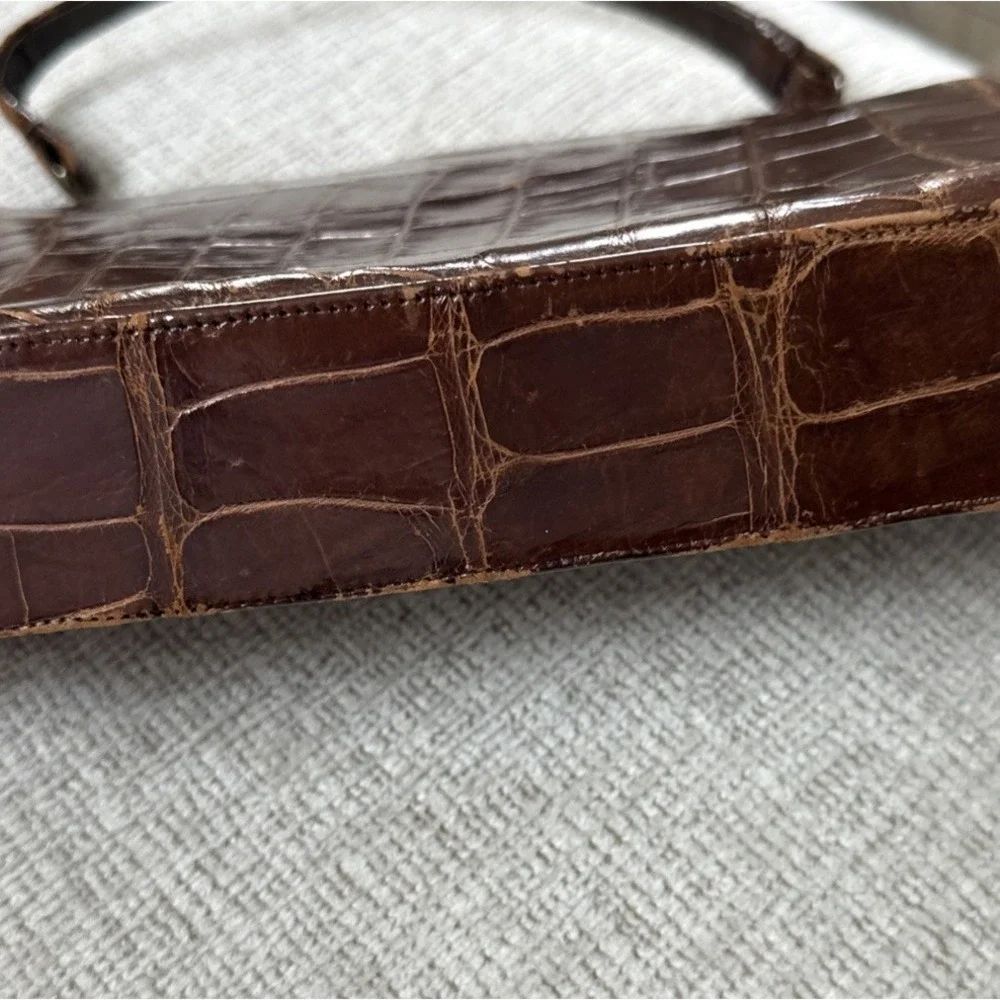 Vintage Jemco Alligator Leather Handbag Top Handle Mid Century Old Money Mad Men